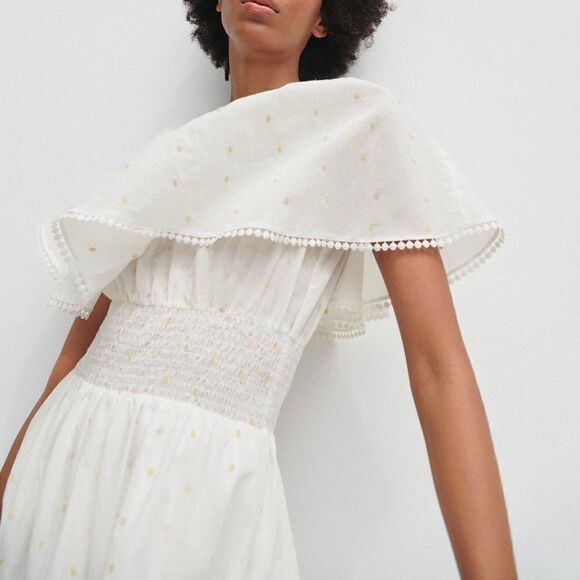 Zara Embroidered Dress Dots Cotton New - Picture 2 of 3